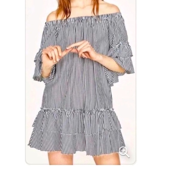 Zara off the shoulder striped tunic dress - Picture 1 of 12